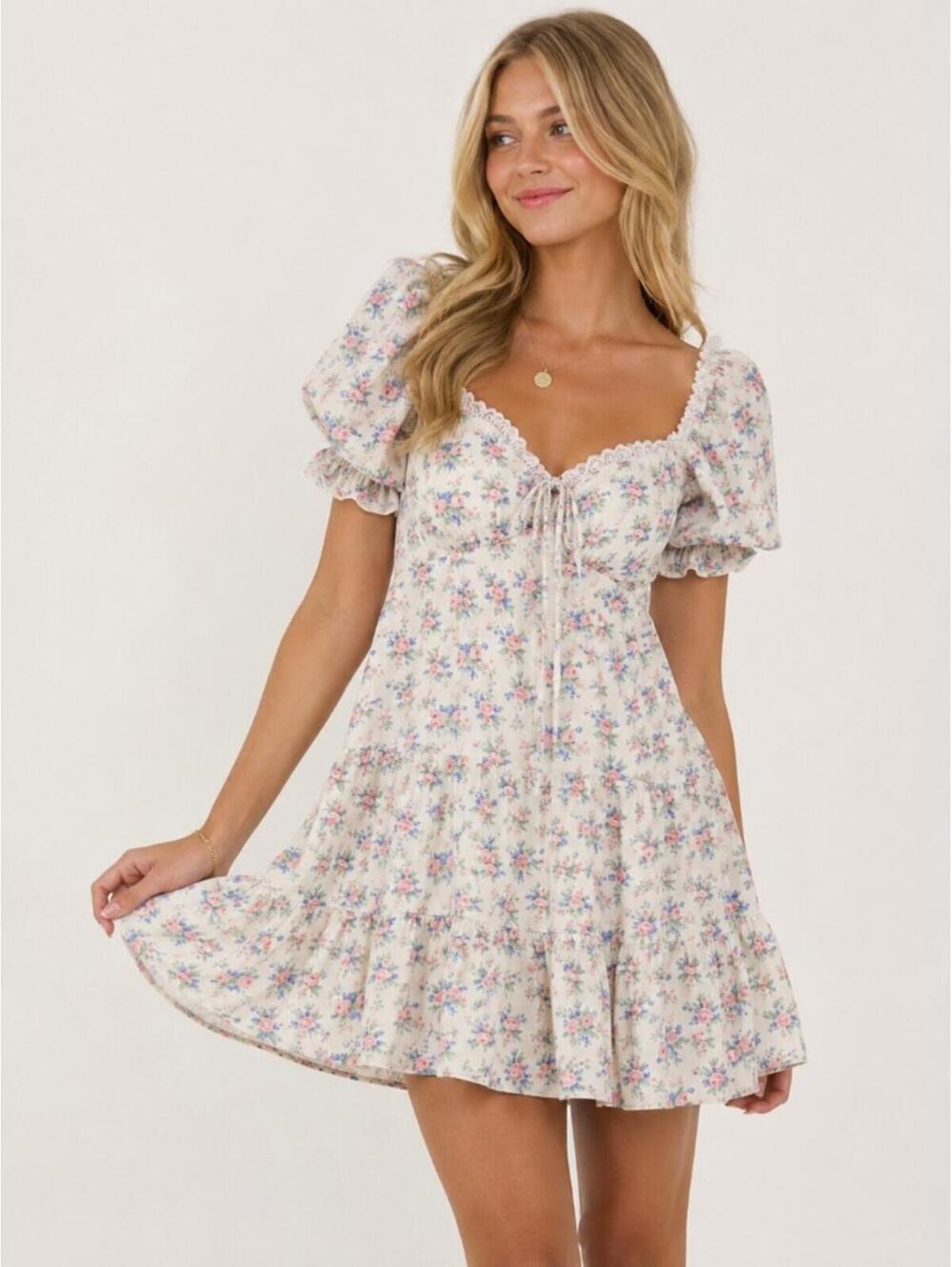 Altar’d State Nyari Floral Puff Sleeve Dress XXS NWT
